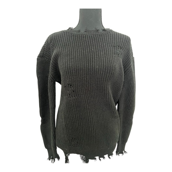 Chaser Long Sleeve Crew Neck Deconstructed Sweater Pullover Black - Picture 2 of 3